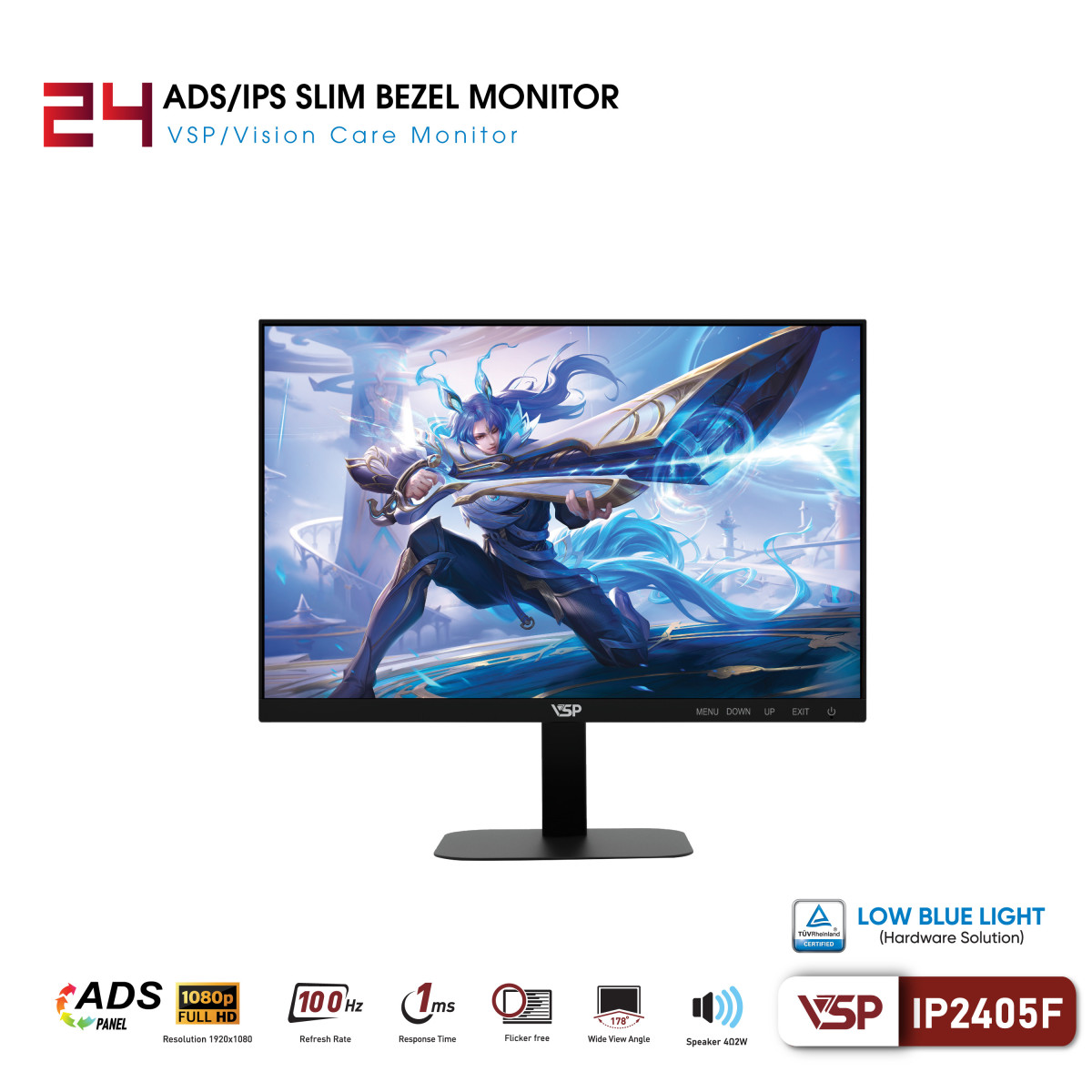 Màn hình văn phòng VSP IP2405F (24inch / FHD / 100Hz / 1ms)