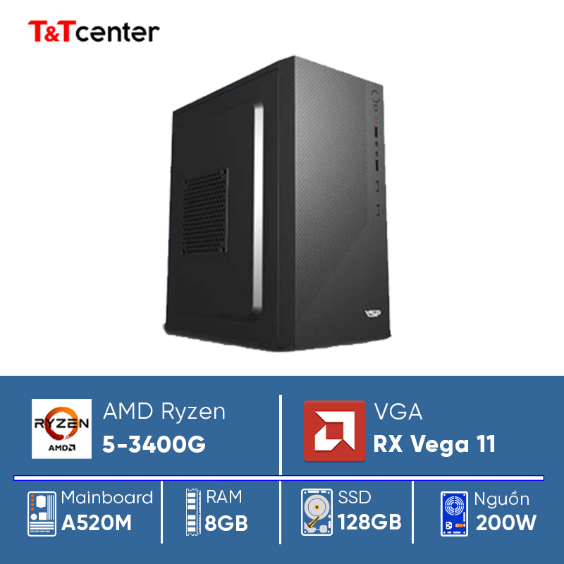 [Tặng Màn Hình 22 inch] PC AMD Ryzen 5 3400G | 8GB 128GB/ Radeon Vega 11 Graphics
